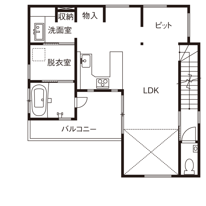 小嶋工務店 TOKYO WOOD 【間取り図あり/30坪台/3000万円台】大好きな多摩産の木に包まれて。家族と一緒に時を刻み、育んでいく家への間取り図（2LDK+書庫）2階