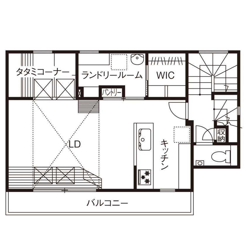 小嶋工務店 TOKYO WOOD 【間取り図あり/20坪台/2000万円台】リビングに縁側を作りのびのびと。東京の木と陽光、風に触れ合う家の間取り図（2LDK）2階
