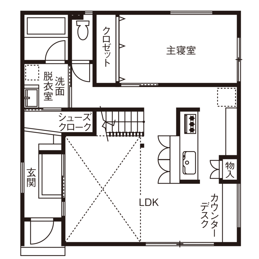 小嶋工務店 TOKYO WOOD 【間取り図あり/30坪台/3000万円台】陽光と無垢床の優しさが、家族の癒しに。家事や子育てへの工夫も魅力の間取り図（2LDK）1階