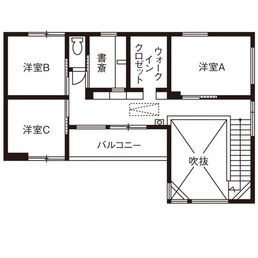 小嶋工務店 TOKYO WOOD 【東京ゼロエミ水準3取得/30坪台/間取り図有】のびのび遊ぶ子どもの姿に満足！開放感と優しさ溢れる木の家の間取り図（4LDK）2階