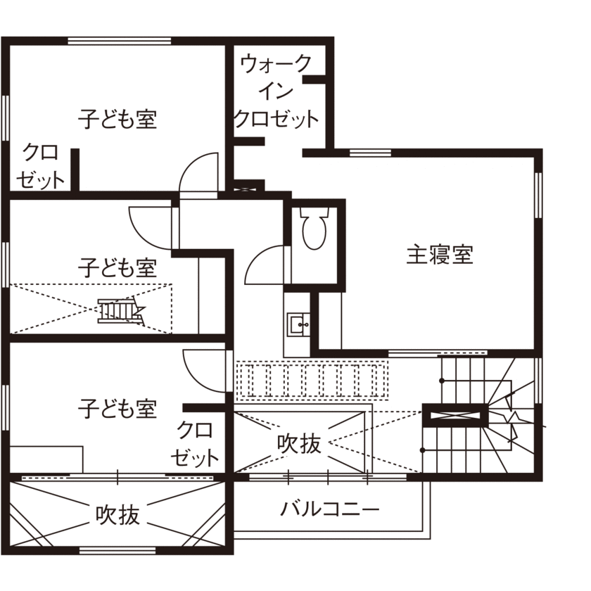 小嶋工務店 TOKYO WOOD 【間取り図あり/30坪台/3000万円台】開放感あふれる大人のモダンスタイル空間。縦横に広がる空間設計に注目の間取り図（4LDK）2階