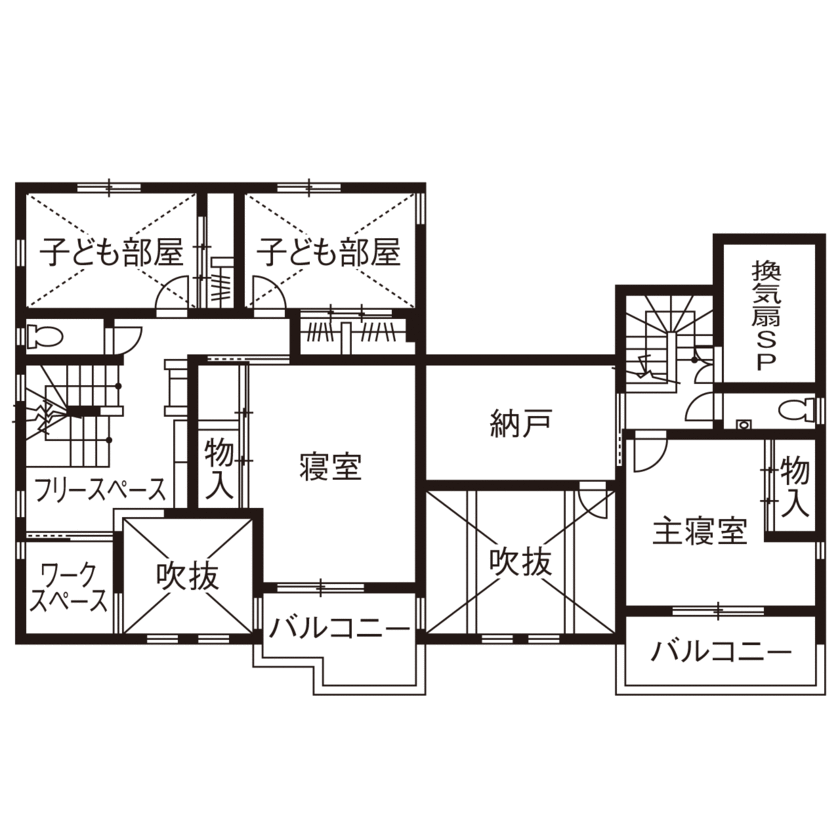 小嶋工務店 TOKYO WOOD 【間取りあり/60坪台/4000万円台/二世帯住】程よい距離感で、暮らしを大切に。完全分離のテラスハウス仕様の間取り図（5K以上）2階