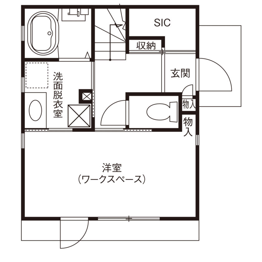 小嶋工務店 TOKYO WOOD 【間取り図あり/15坪台/1000万円台】20坪の土地と緑豊かな環境をフル活用！大好きな景色を採り込んだ家への間取り図（1LDK）1階