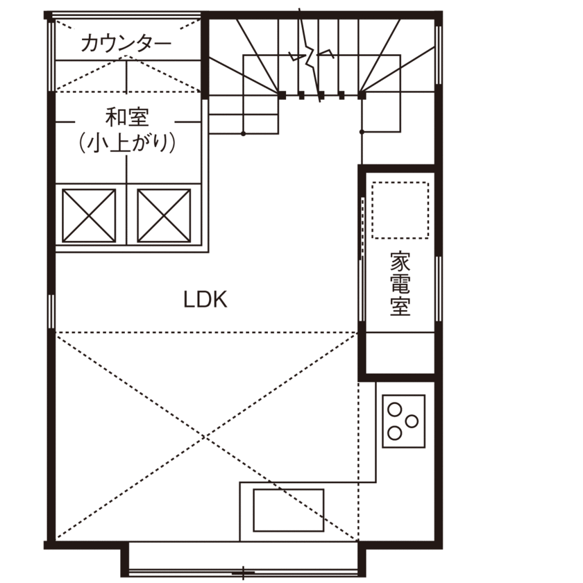 小嶋工務店 TOKYO WOOD 【間取り図あり/15坪台/1000万円台】20坪の土地と緑豊かな環境をフル活用！大好きな景色を採り込んだ家への間取り図（1LDK）2階