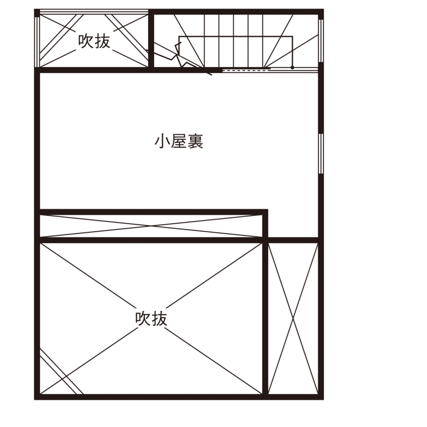 小嶋工務店 TOKYO WOOD 【間取り図あり/15坪台/1000万円台】20坪の土地と緑豊かな環境をフル活用！大好きな景色を採り込んだ家への間取り図（1LDK）小屋裏