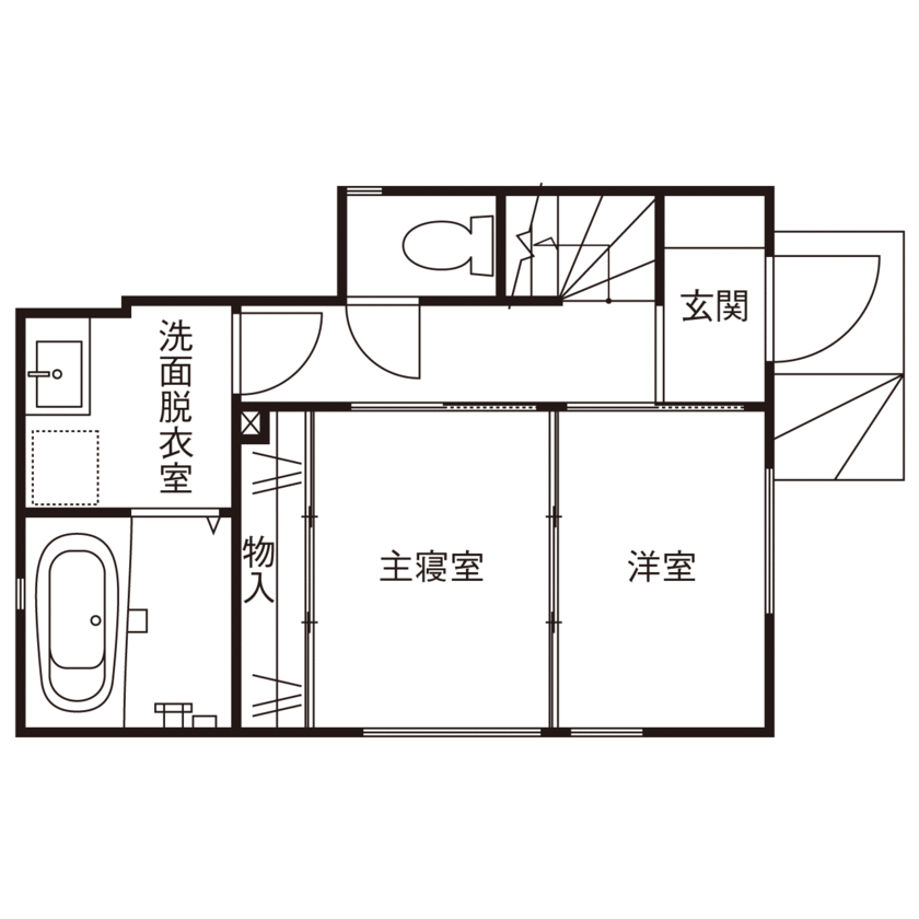 小嶋工務店 TOKYO WOOD 【間取り図あり/15坪台/2000万円台】14.9坪の狭小地を最大限活用。こだわりのデザインと開放感のある家の間取り図（2LDK）1階