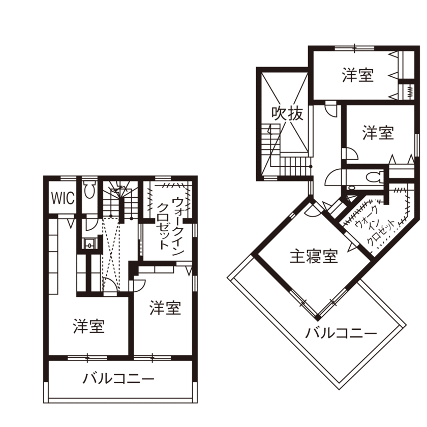 小嶋工務店 TOKYO WOOD 【間取り図あり/70坪台/3000万円台/二世帯】親と子、それぞれの暮らしを一番に考えて誕生した、ズレの邸宅の間取り図（3LDK+4LDK）2階