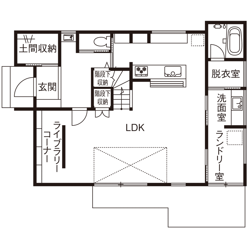 小嶋工務店 TOKYO WOOD 【間取り図あり/40坪台/3000万円台】『機能性』と『ぬくもり』を調和。夫婦の理想を叶えたマイホームの間取り図（2LDK）1階