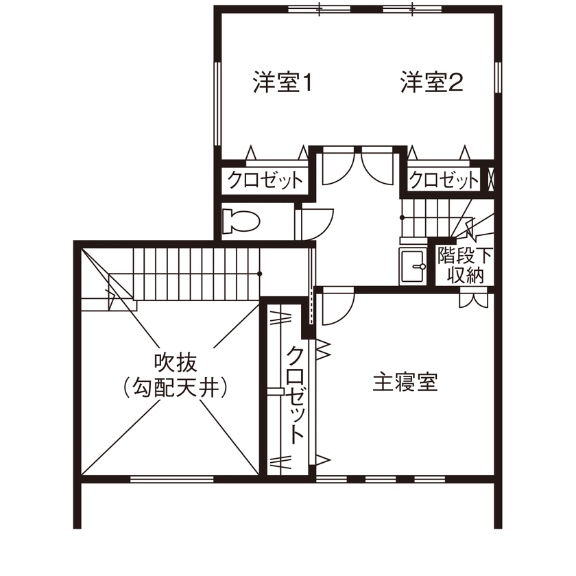 小嶋工務店 TOKYO WOOD 【間取り図あり/30坪台/長期優良住宅】ハイスペックな性能とデザインを両立した、スタイリッシュな住まいの間取り図（2LDK）2階