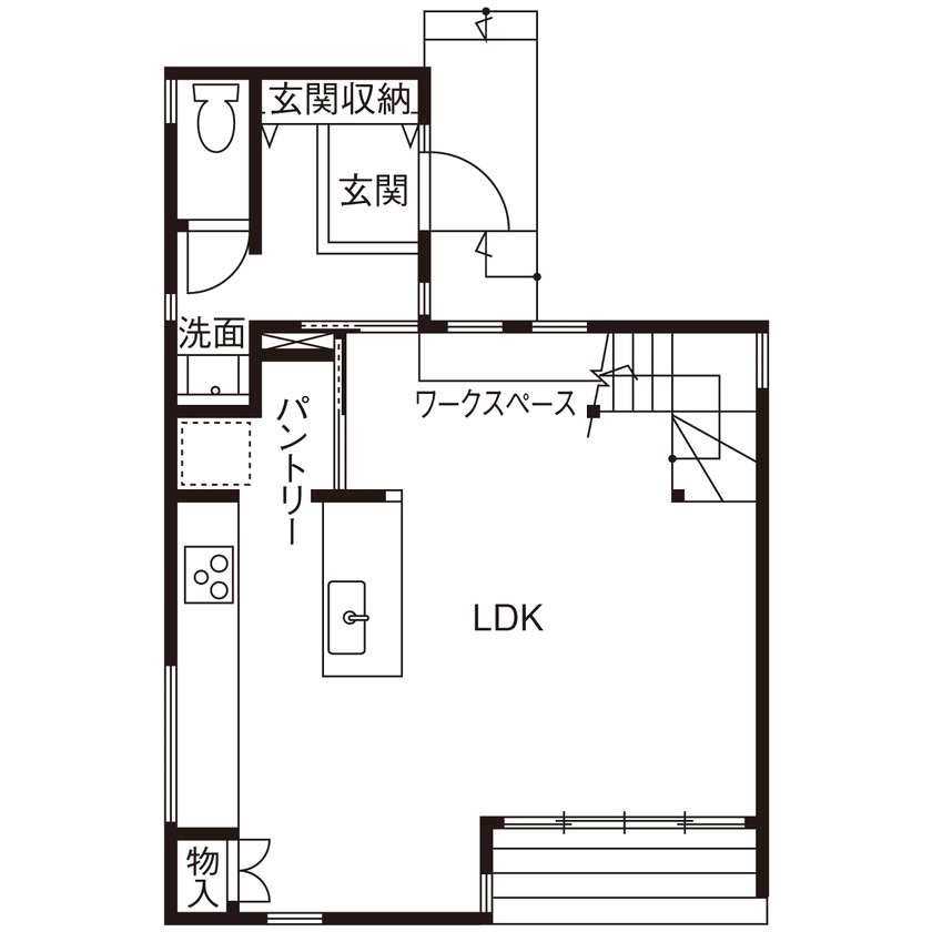 小嶋工務店 TOKYO WOOD 【間取り図あり/20坪台/3000万円台】働く夫婦に、心からのくつろぎを。家事がラク＆緑が映える、癒しのLDKの間取り図（2LDK）1階