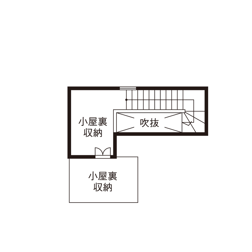 小嶋工務店 TOKYO WOOD 【間取り図あり/20坪台/3000万円台】働く夫婦に、心からのくつろぎを。家事がラク＆緑が映える、癒しのLDKの間取り図（2LDK）小屋裏