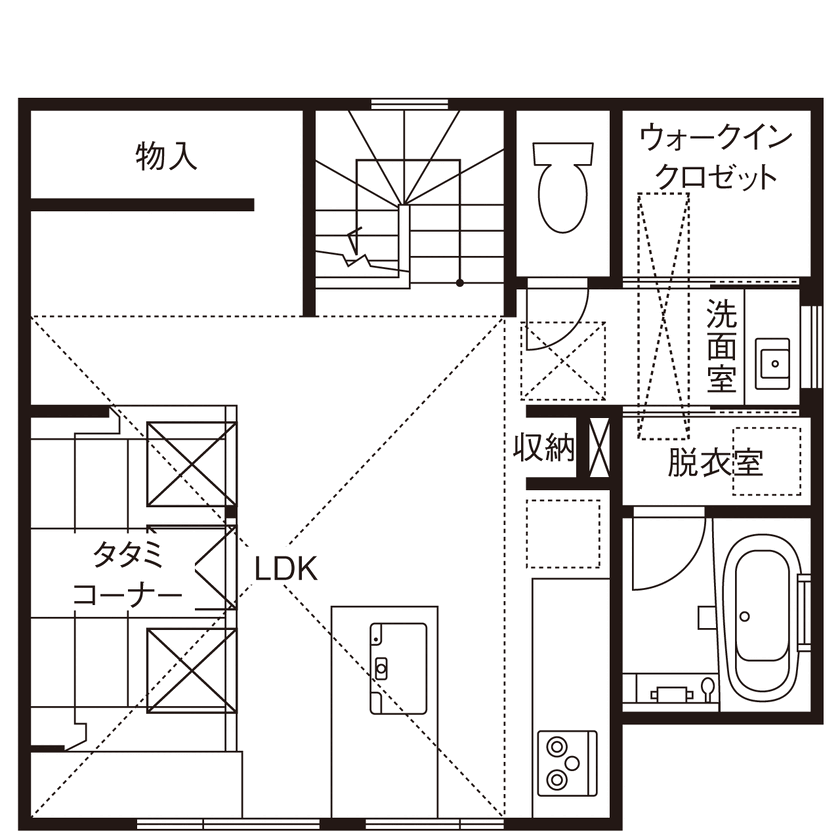 小嶋工務店 TOKYO WOOD 【間取り図あり/20坪台/3000万円台】「次はどのルート？」陽の光と自然素材に包まれた、趣味を楽しむ家の間取り図（3LDK）2階