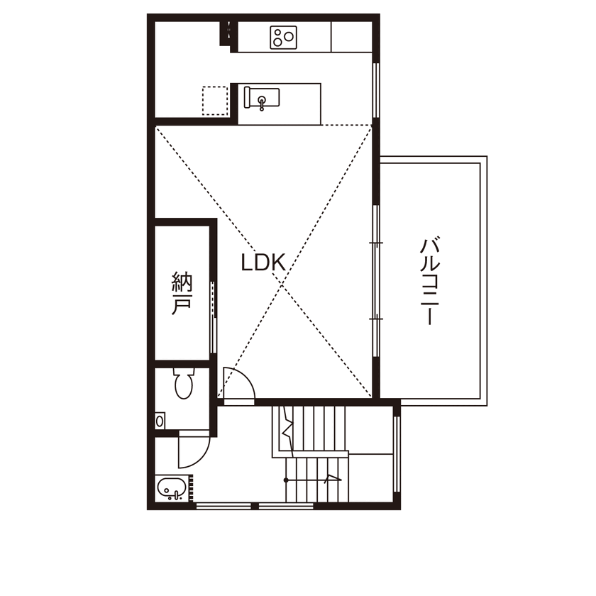 小嶋工務店 TOKYO WOOD 【間取り図あり/30坪台/4000万円～】2階LDKで楽しむ、木のぬくもりと陽光、開放感。自然を身近に感じる家の間取り図（3LDK）2階
