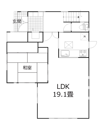 ジャパンホーム（J-style） 【1000万円台/サイディング外壁/間取り図】重厚感ある外観の4LDK＋小屋裏収納がある長期優良住宅の住まいの間取り図（4LDK+小屋裏収納）1階