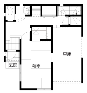 ジャパンホーム（J-style） 【1000万円台/ビルドインガレージ/間取り図】東南向きの2階リビングで家族がゆったり過ごせる3階建ての家の間取り図（3LDK+ビルトインガレージ）1階
