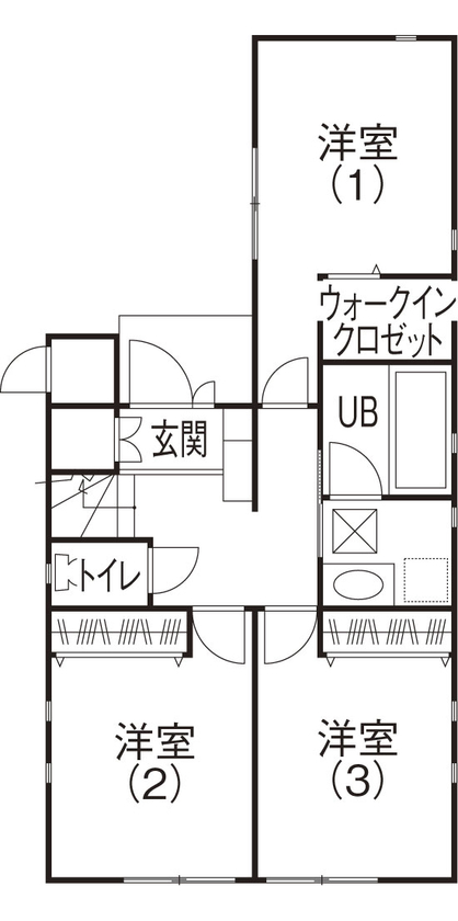 ジャパンホーム（J-style） 【1000万円台/4LDK+小屋裏収納/リビングイン階段/L字型間取り図】2階リビングを暮らしの軸にした家の間取り図（4LDK+小屋裏収納）1階