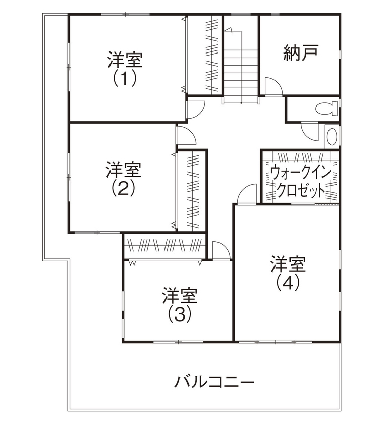 ジャパンホーム（J-style） 【1000万円台/5LDK+納戸/L字バルコニー/間取り図】暮らしやすいを第一に。バリアフリーも意識した家の間取り図（5LDK+納戸）2階