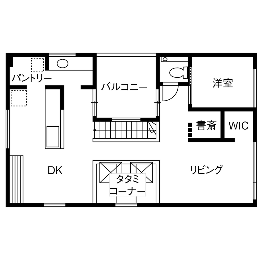 一級建築士事務所　SARA HOME桜建築事務所 【2800万円台／C値0.21／UA値0.41／家事動線／間取図有】バルコニーの開放感とスムーズ動線の二世帯住宅の間取り図（2LDK）2階