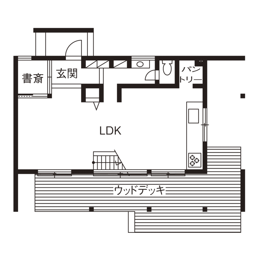 一級建築士事務所　SARA HOME桜建築事務所 【2900万円台／C値0.45／UA値0.45／家事動線／間取図有】広いリビングでBBQ ！溢れる開放感が家族を笑顔にの間取り図（3LDK+書斎）1階