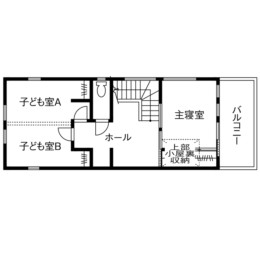 アールコーブ・ホーム(一級建築士事務所) by安江工務店 【1000万円台/30坪台/間取り有】間口の狭いお家でも、設計マジックで広々開放的。自然光で夕方も明るいの間取り図（2LDK）2階