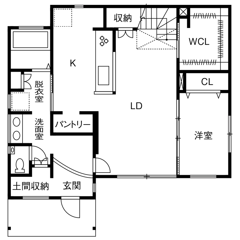 アールコーブ・ホーム(一級建築士事務所) by安江工務店 【2000万円台/30坪台/間取り有】見た目は古民家風、室内はモダンな北欧スタイル。世界観を愉しむ無添加な家の間取り図（5LDK）1階
