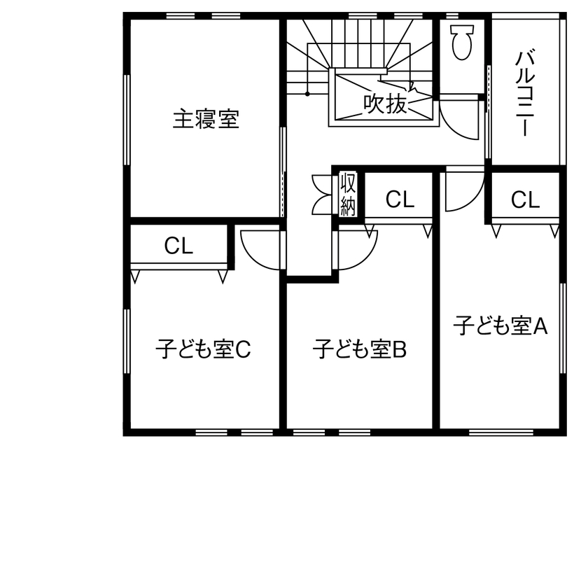 アールコーブ・ホーム(一級建築士事務所) by安江工務店 【2000万円台/30坪台/間取り有】見た目は古民家風、室内はモダンな北欧スタイル。世界観を愉しむ無添加な家の間取り図（5LDK）2階