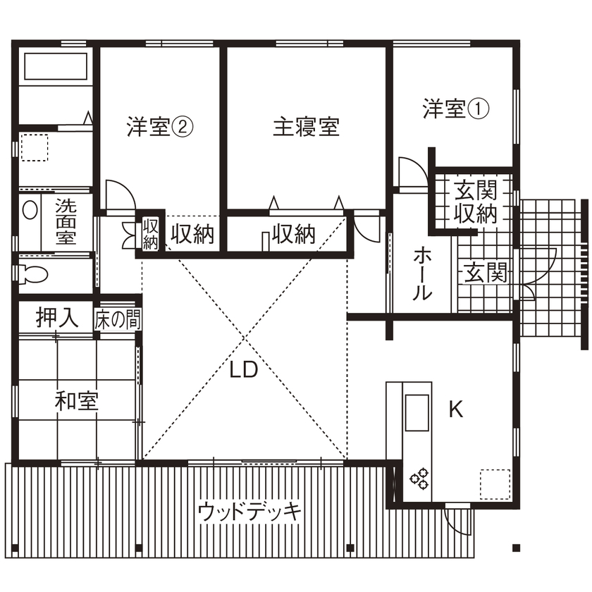 アールコーブ・ホーム(一級建築士事務所) by安江工務店 【3000万円台/30坪台/間取り有】目指したのは、自然との共存。庭と繋がる無垢と漆喰の平屋の間取り図（4LDK＋ロフト）1階