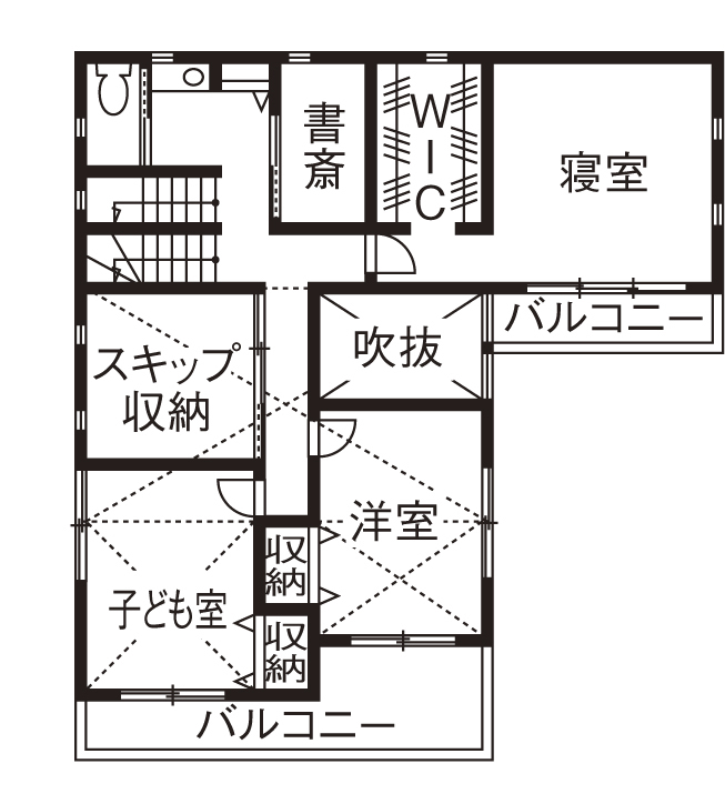 アイ工務店 【2000万円台/吹付断熱/間取り図有】広い玄関の先に吹抜リビング　開放感と落ち着きが満ちる家の間取り図（5K以上）2階