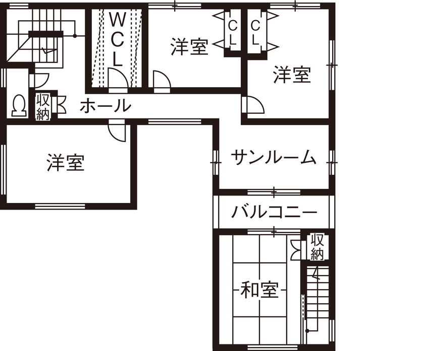 アイ工務店 【兵庫県/2000万円台/中庭】外出してもすぐに帰りたくなる、理想をカタチにした快適な家の間取り図（4LDK）２階