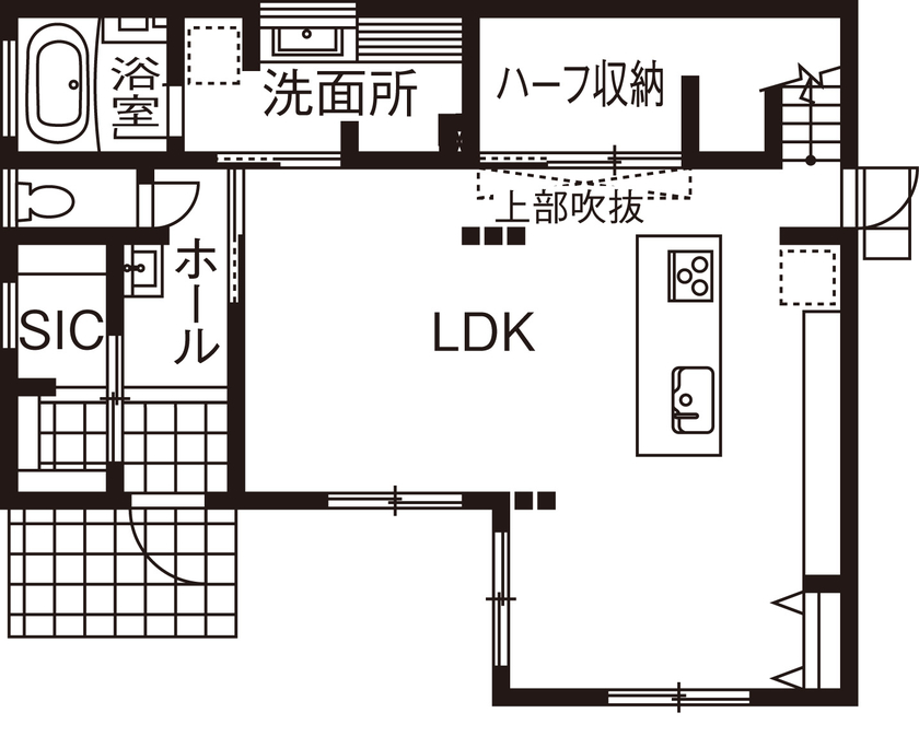 アイ工務店 【2000万円台/間取り図有】どこでも「繋がり」を感じる、スキップフロアを活かした家の間取り図（4LDK）1階