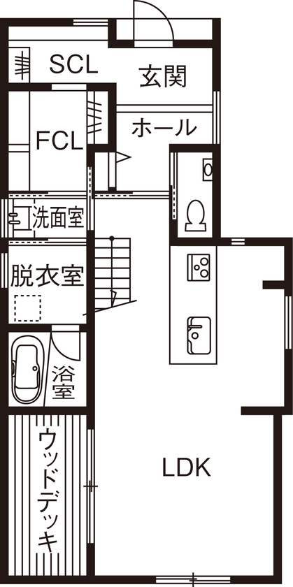 アイ工務店 【2000万円台/間取り図有/ウッドデッキ】こだわりながらも統一性のあるシンプルモダンな住まいの間取り図（3LDK）1階
