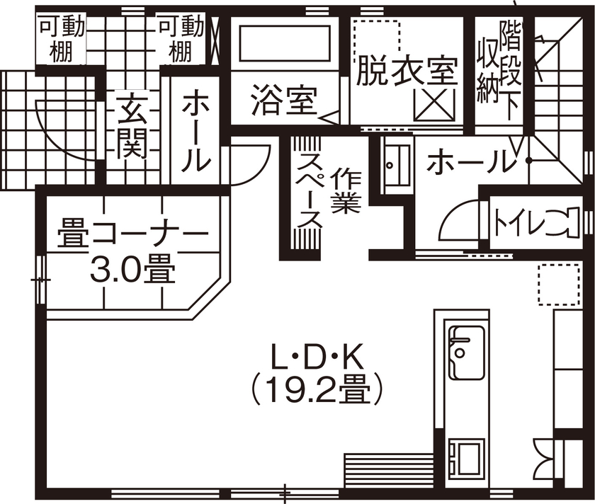 アイ工務店 【広島県広島市/2000万円台/趣味部屋】スキップフロアだから叶った趣味の小部屋とゆとりある収納の間取り図（4LDK）１階