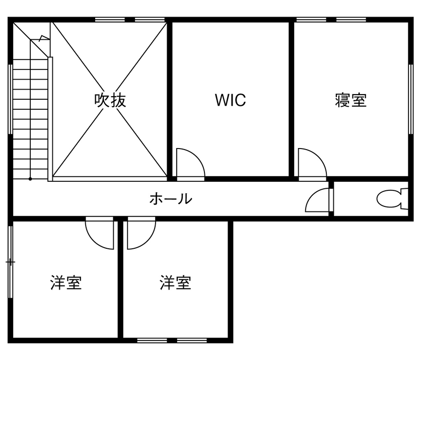 アイ工務店 【延床33.6坪/吹抜/収納充実/間取図】庭と繋がり、吹抜の圧倒的な開放感を楽しむ北欧テイストの家の間取り図（3LDK）２階