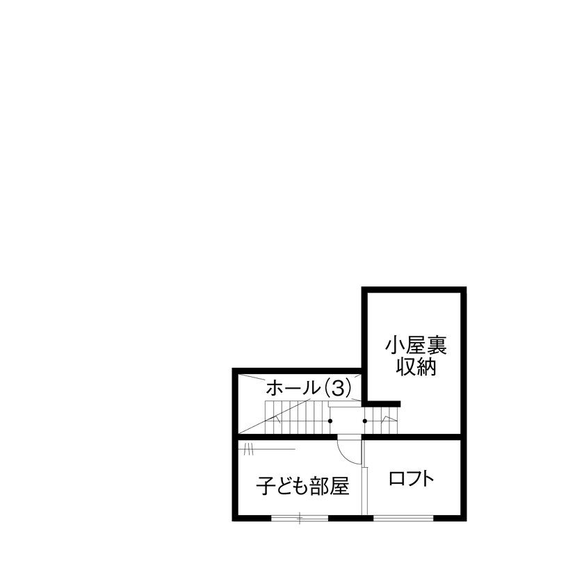 アイ工務店 【延床58.1坪／ダウンフロア／間取り図】窓越しの緑が爽快なリビングに、家族が自然と集う二世帯住宅の間取り図（4LDK＋小屋裏収納）2階