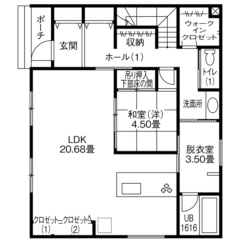 アイ工務店 【長崎県/ファミリールーム/間取り図有】映画にダーツにカラオケと、レジャーを存分に楽しめる家の間取り図（5K以上）1階
