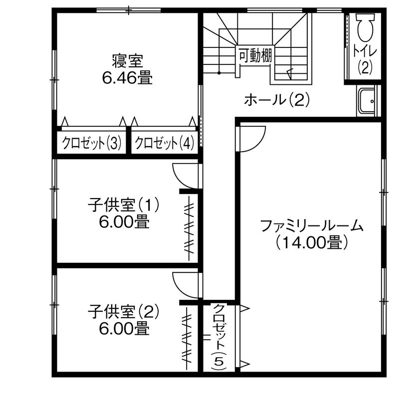 アイ工務店 【長崎県/ファミリールーム/間取り図有】映画にダーツにカラオケと、レジャーを存分に楽しめる家の間取り図（5K以上）2階
