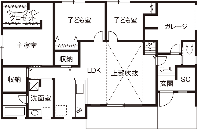 アイ工務店 【埼玉県/バイクガレージ/アーリーアメリカン】「わが家ながらカワイイ！」夢と憧れを予算内で叶えた平屋の間取り図（3LDK）1階