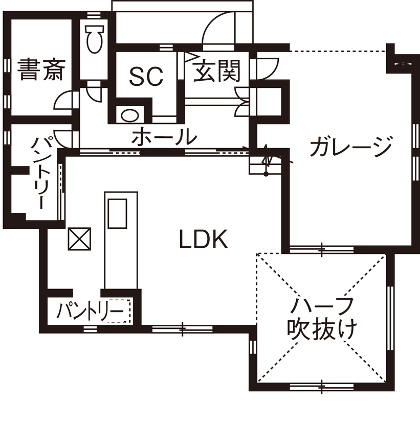 アイ工務店 【2000万円台/間取り図有】ビルトインガレージ+快適性を追求したインダストリアルな家の間取り図（4LDK）１階