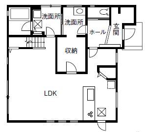 アイ工務店 【千葉県松戸市/40坪/快適導線】泥んこ遊びの後はすぐ洗面へ。回遊できる動線が毎日を快適にの間取り図（2LDK）1階