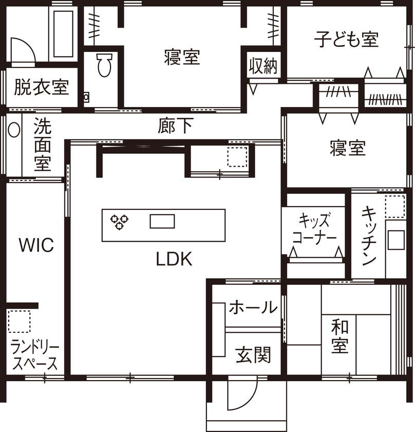 アイ工務店 【平屋/2000万円台/二世帯住宅】デザインも機能性も細部までこだわり抜いた二世帯の平屋の間取り図（4LDK）1階