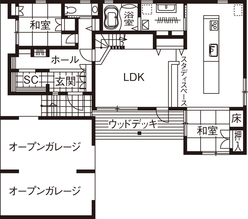 アイ工務店 【平屋風/2000万円台/間取り図有】自由設計だからこそ実現できる、暮らしのアイデアが詰まった家の間取り図（5K以上）1階