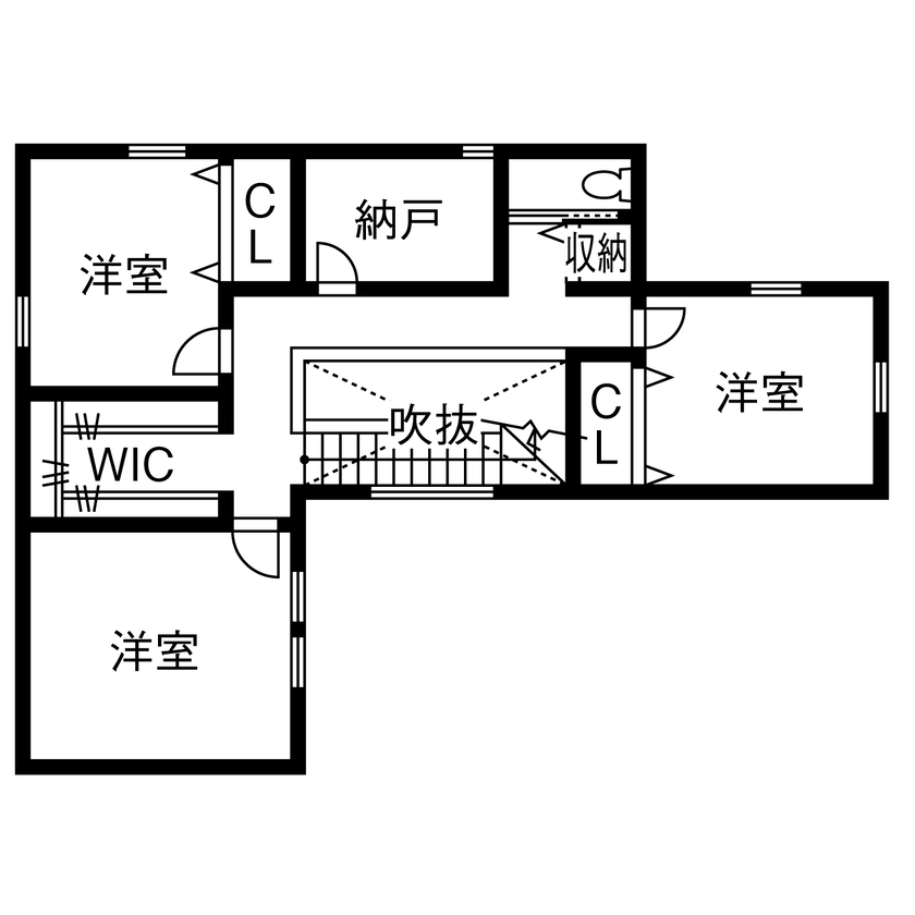 アイ工務店 【延床39.8坪/家事動線/吹抜/テラス】センチ単位の自由設計で、実用性とデザインが両立した住まいにの間取り図（3LDK）２階