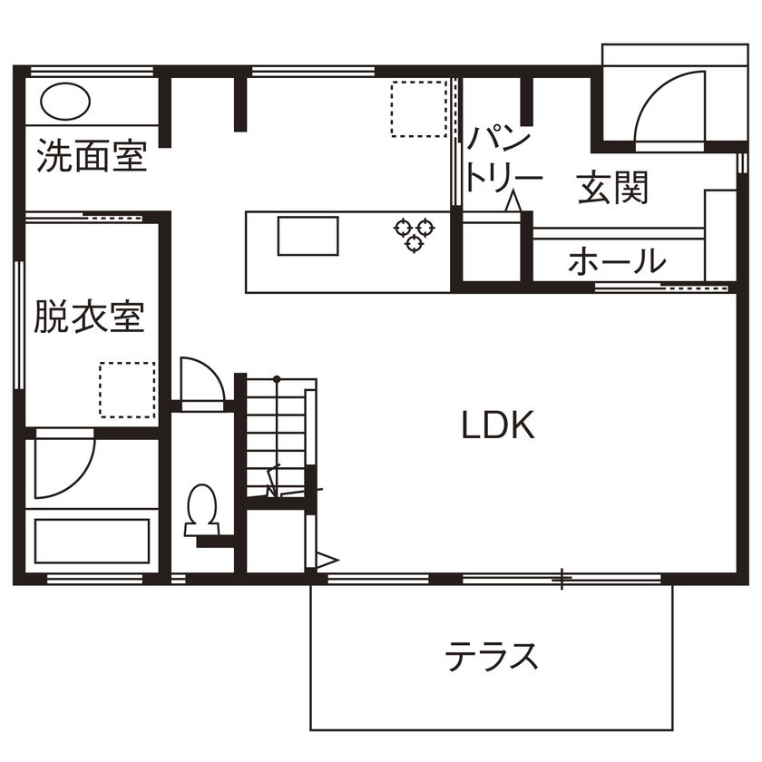アイ工務店 【宮城県/2000万円台/快適導線】緑豊かな環境を活かす。四季の絶景を愉しむリビングとテラスのある家の間取り図（3LDK）1階