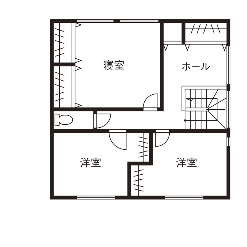 アイ工務店 【延床35.5坪／回遊動線／収納充実／間取図】シックでハイグレードな素材・設備を散りばめた住まいの間取り図（4LDK）２階