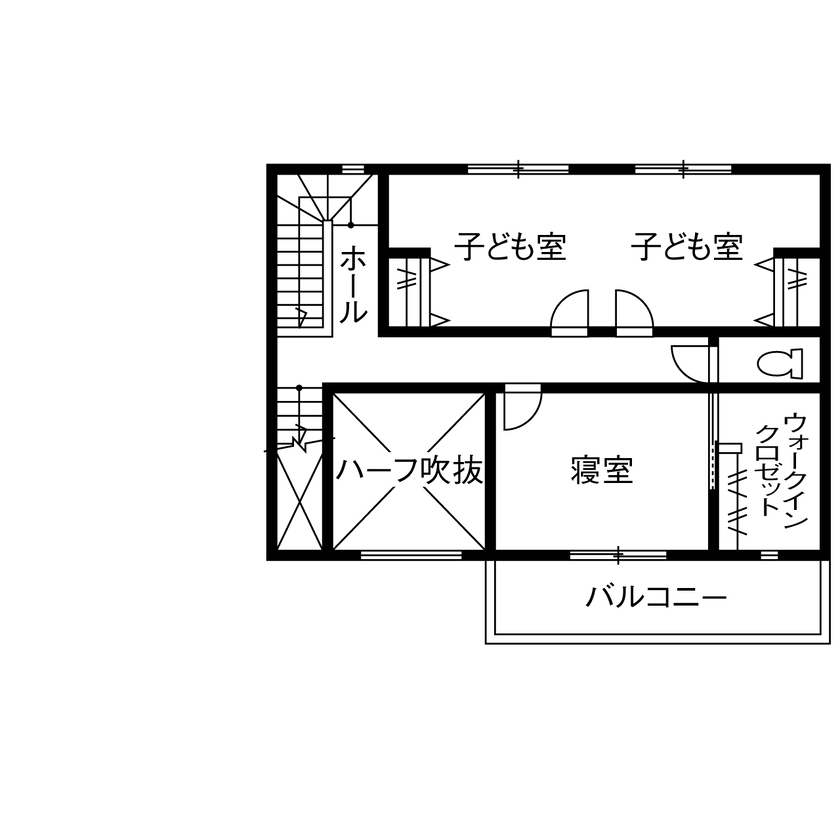 アイ工務店 【延床37.8坪／吹抜／ペット／間取図】憧れのハワイをわが家に。家族と愛犬に、あたたかな陽だまりをの間取り図（3LDK）２階
