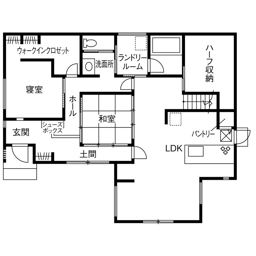 アイ工務店 【茨城県鹿嶋市/ペット/半平屋】愛犬との暮らしを愉しむ。土間へつながる和室がある平屋風1.5階建ての間取り図（3LDK）1階