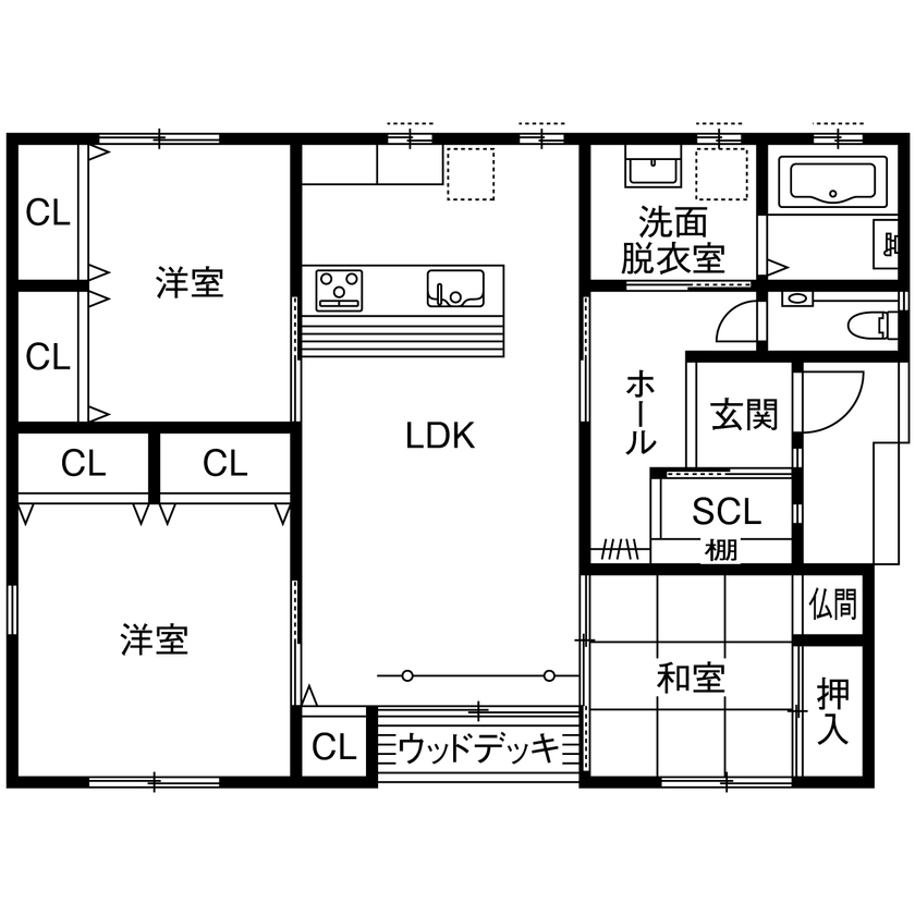 水田建設（水田建築一級建築士事務所） 【平屋｜1000万円台｜20坪台｜間取り有】静岡県産材の補助金を活用した自然素材のコンパクトな家の間取り図（3LDK）1階