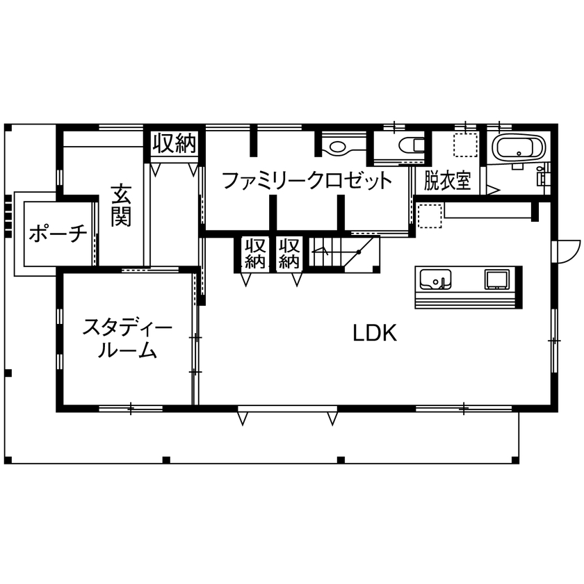 水田建設（水田建築一級建築士事務所） 【太陽光10kW×耐震等級3｜間取り有】大家族がのびのびと、自然とともに暮らすアウトドアリビングのある家の間取り図（4LDK）1階