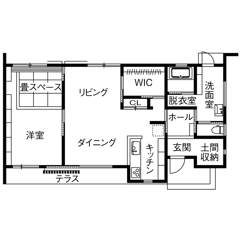水田建設（水田建築一級建築士事務所） 【平屋｜2000万円台｜20坪台｜間取り図有】空気で断熱する新発想の平屋。省エネ×耐震等級3で災害への備えもの間取り図（1LDK＋畳スペース）1階