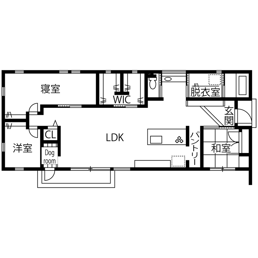 水田建設（水田建築一級建築士事務所） 【浜松市｜平屋｜2000万円台｜3LDK｜30坪台】愛犬用の土間スペースとドッグランのある家の間取り図（3LDK）1階